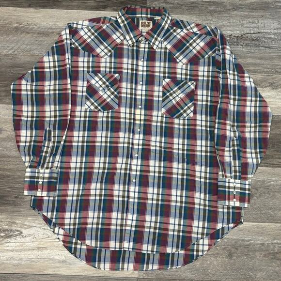 Ely Cattleman Red Tartan Plaid Mens 2XL Cowboy‎ Western Rodeo Pearl Snap Shirt - Picture 2 of 9